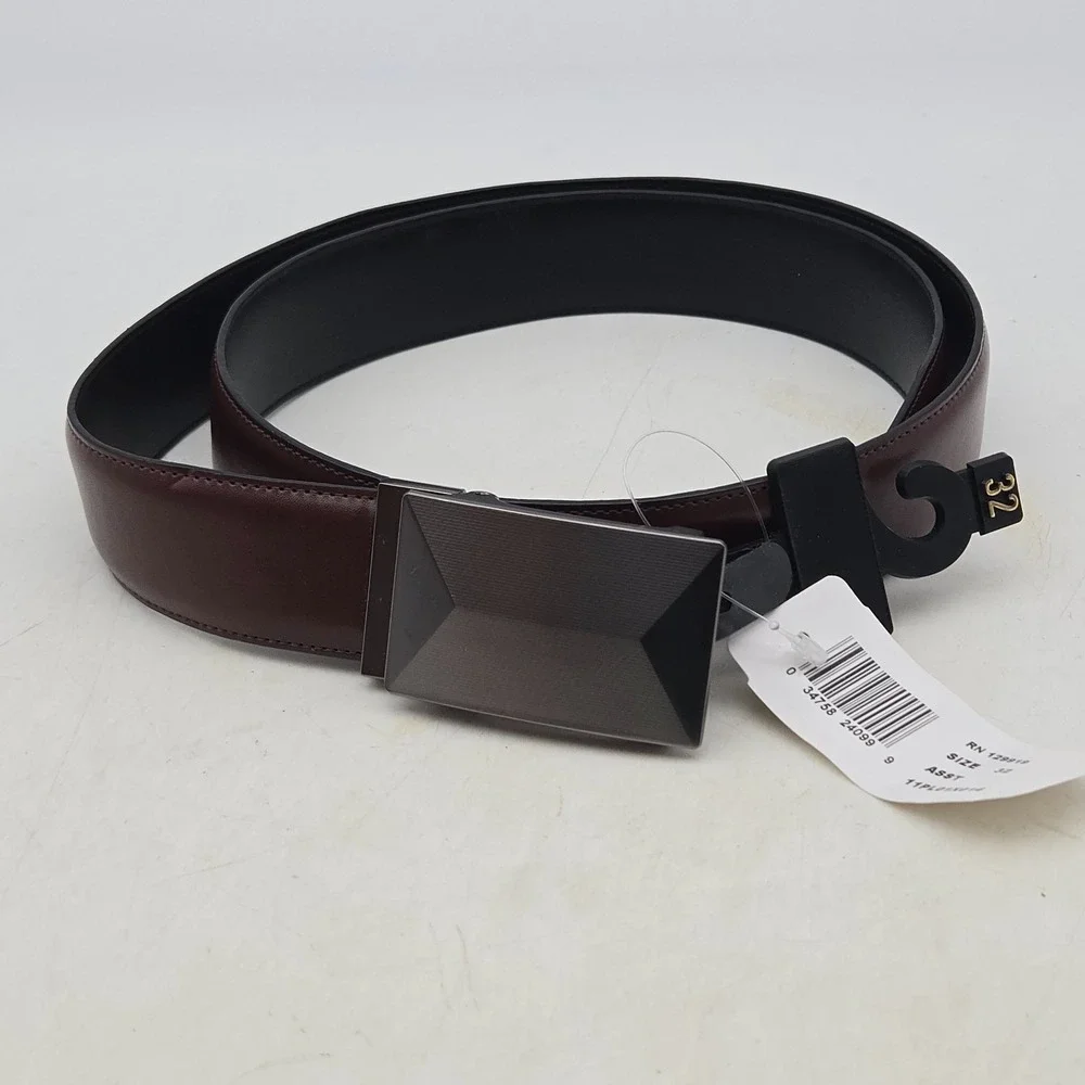 Structure Belt Brown Faux Leather Mens 32 Nickel Gunmetal Buckle‎ New